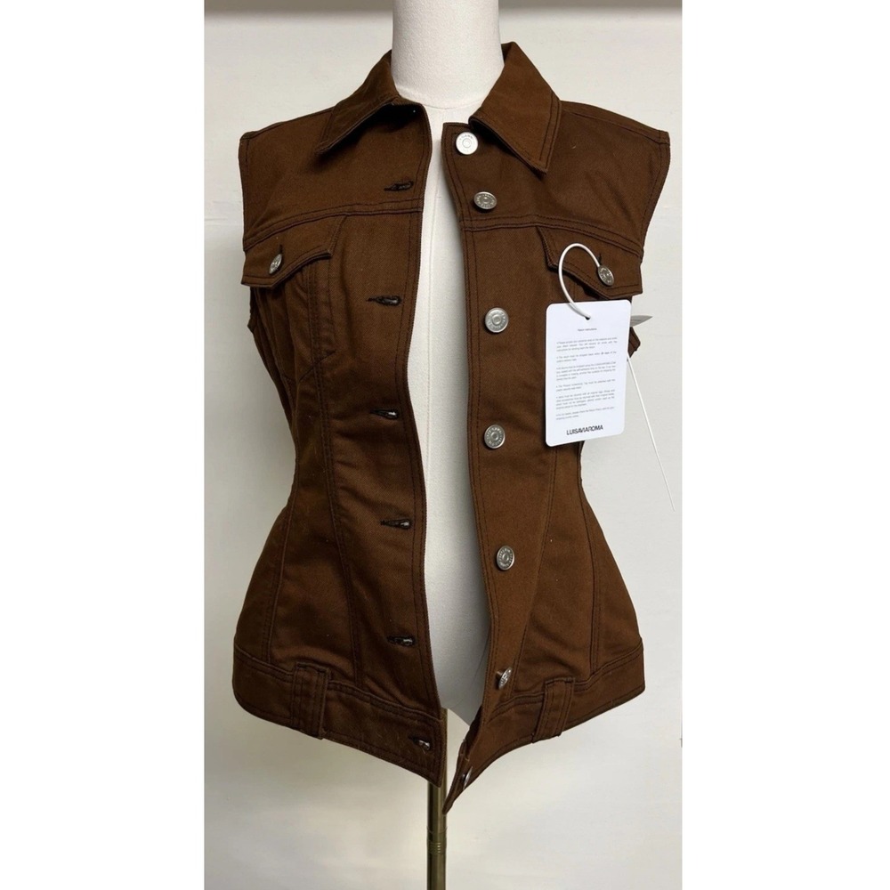 Ganni Denim Vest Womens Size 36 Brown Sleeveless Button Up Jacket Scandi Style